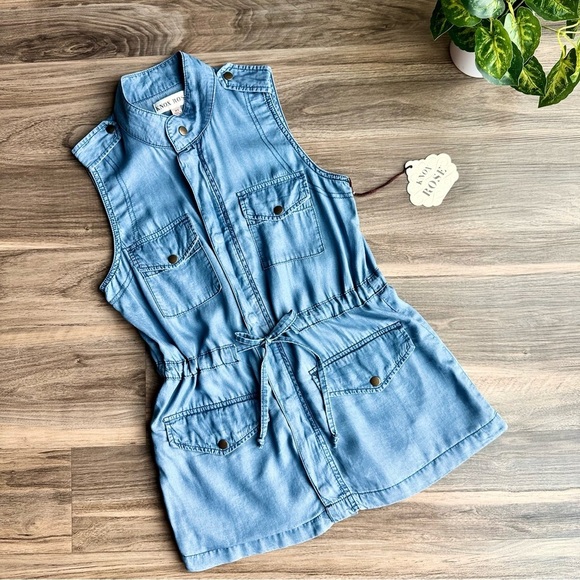 NWT Knox Rose Light Wash Chambray Utility Vest Tunic Size XS - Picture 2 of 12